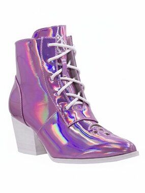 YRU Princess Aura pink rave hologram festival ankle booties